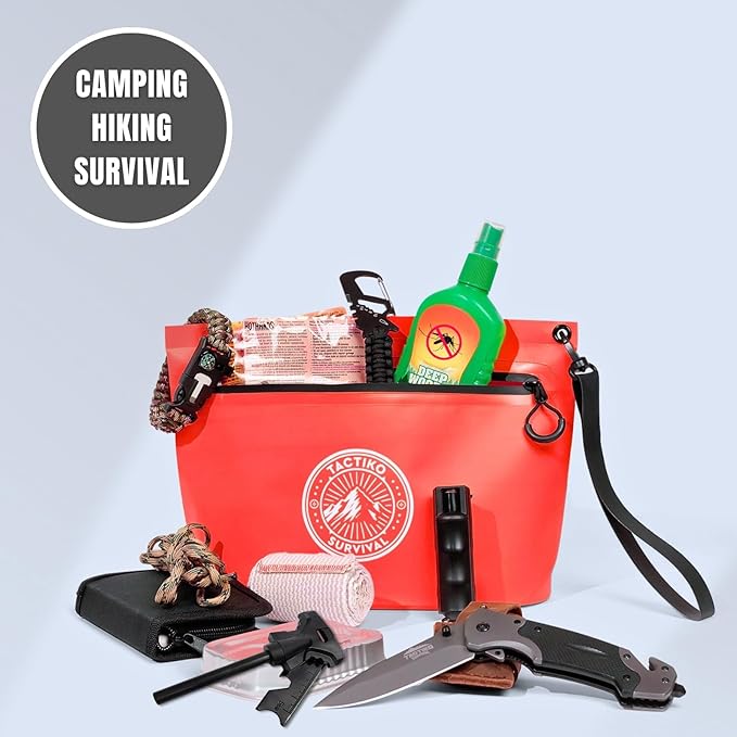 Tactiko 3L Water Resistant Pouch - Waterproof Material w/Splashproof Zipper - Hold All Zipper Bag for Storage, Toiletries, Travel, Beach, Cruise, Home (Red)
