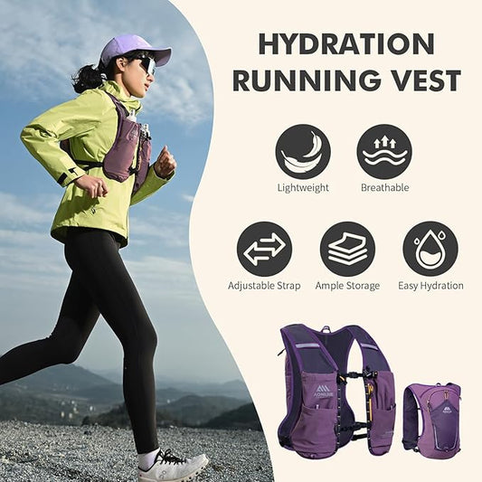 AONIJIE Running Hydration Vest for Men & Women, 8L Hydration Backpack, Multiple Pocket Designs for Water Bottles/Bladders, Lightweight Breathable for Hiking, Climbing, Marathon & Cycling - Green