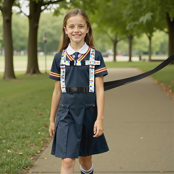 HOOMTREE Safety Walking Harness and Leash for Autism & Special Needs Kids Ages 6-12 with Easy-Adjust Tether + Emergency Grab Handle for Wandering Prevention & Calm Outdoor Adventures