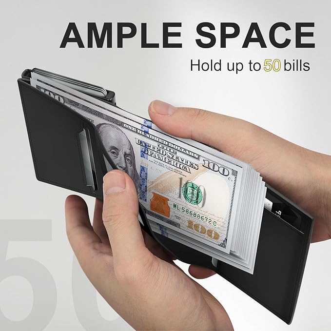 GAOCHALE Wallet for Men Pop up Card Holder, Smart, Slim, Minimalist Design for Front Pocket, Premium RFID Blocking, 10-14 Card Capacity | ID Window | Cash Slot(Black)