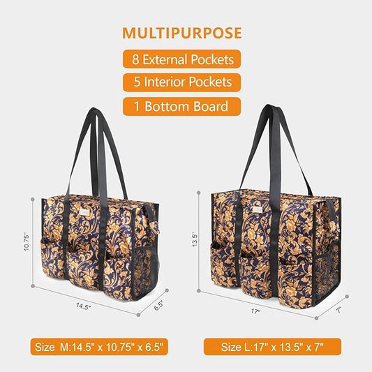 TOPDesign Utility Water Resistant Tote Bag with 13 Pockets, Top Zipper Closure & Thick Bottom Support, for Working Women