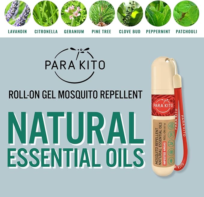 PARAKITO Roll-on Gel Mosquito Repellent for Kids & Adults | w/Citronella Oil | Travel Size Bug Repellent for Hiking & Camping Accessories | DEET-Free Protection (0.67 oz)