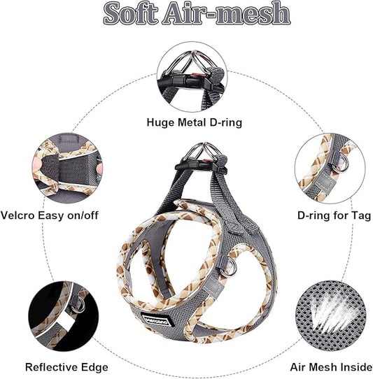 Mercano Soft Mesh Dog Harness and Leash Set, No-Chock Step-in Reflective Breathable Lightweight Easy Walk Vest Harnesses with Safety Buckle for Small Dogs, Cats (Grey, M)