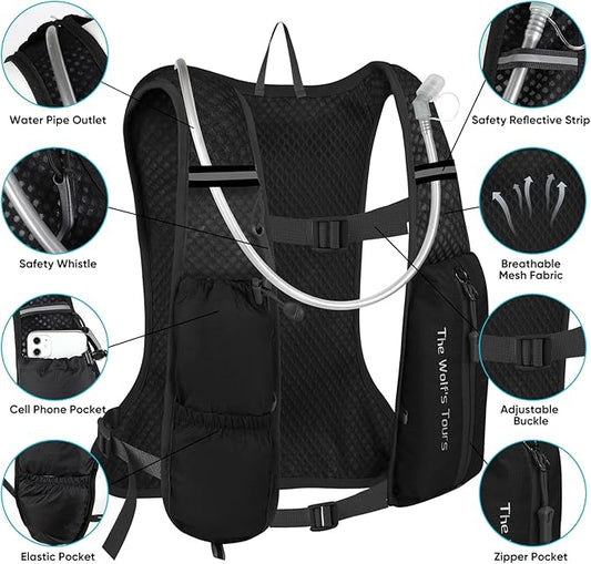 DMHDV Running Vest for Women&Men,Hydration Backpack 5L Water Backpack with 2L Water Bladder,Ultra-Lightweight Hydration Vest Adjustable Breathable Mesh Gear for Hiking,Trail,Running,Cycling,Marathon