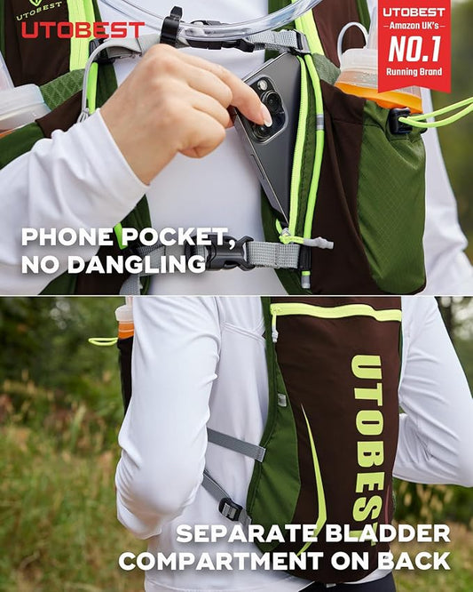 Running Vest, 5L Hydration Vest Lightweight, Breathable and Sweatproof Running Backpack, Adjustable Running Hydration Vest for Trail Running Marathon Race Jogging Cycling