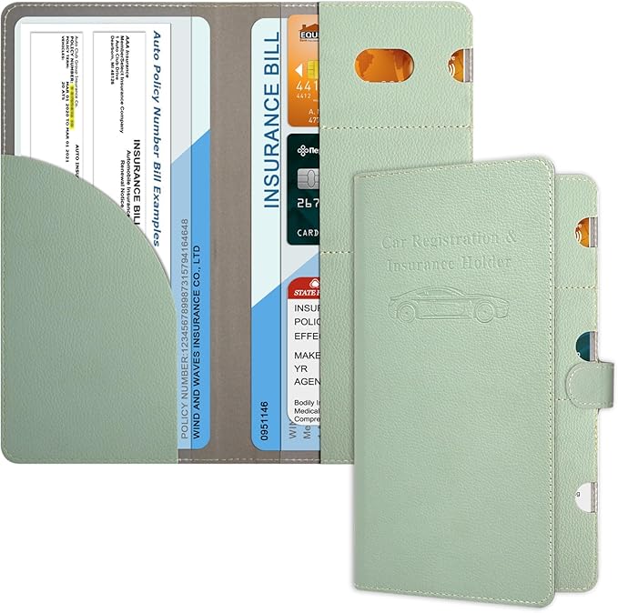 RSAquar Car Registration and Insurance Holder, Vehicle Glove Box Organizer Cool Car Accessories, Car Document Holder for Cards, Driver License & Essential Document, JD-Green