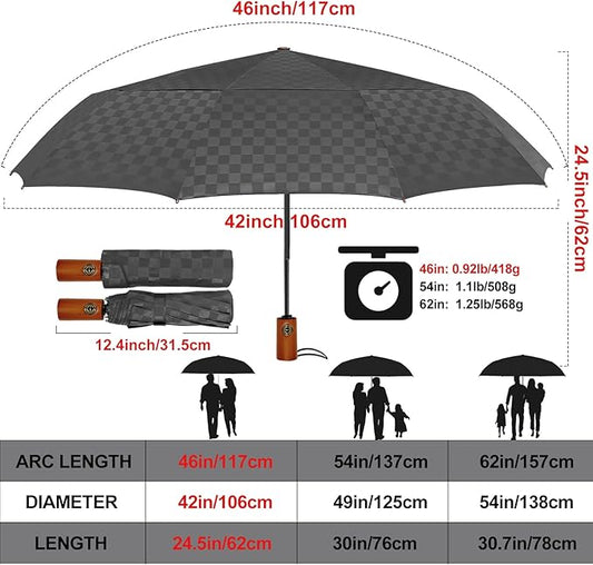 Satol 46/54/62 Inch Large Golf Umbrella, Windproof 10 Ribs Automatic Open/Close Oversize Double Canopy Vented Portable Folding Travel Umbrellas, UPF 50+ Sun & Rain Compact Umbrellas for Outdoor