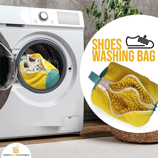Shoe Washing Bag for Machine Wash Yellow – 2 Pairs Sneaker Laundry Mesh Bag, Large Durable Double Layer with 360° Zipper – Protect Shoes & Washing Machine