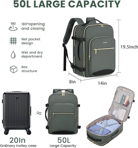 LOVEVOOK 50L Large Travel Backpack for Women Men Fits 17 Inch Laptop, Carry on Backpack for Traveling on Airplane, Personal Item Bag Airline Approved, Business Causal Weekender Backpacks