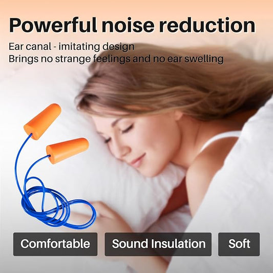 NRR 33dB-Foam Ear Plugs with Cord,Individually Packed,100 Pairs/Box,for Work & Construction Site,Orange