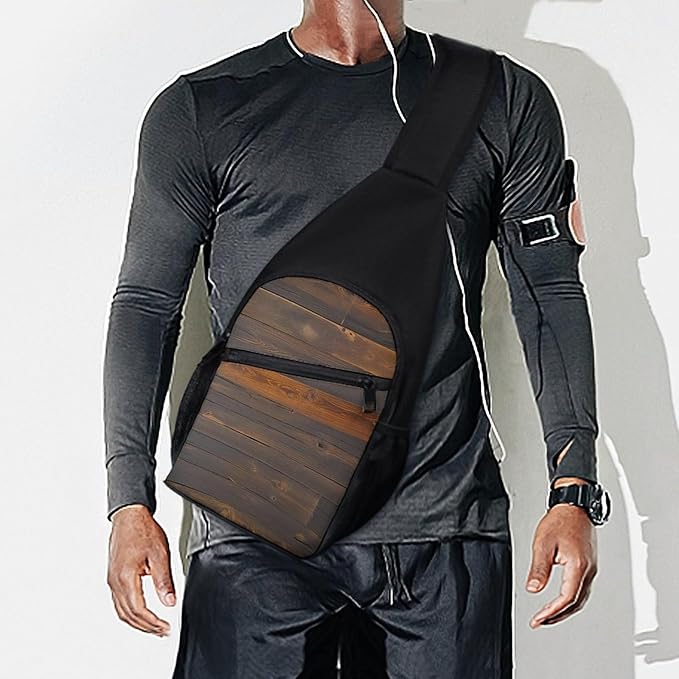 SWEET TANG Men's Crossbody Bags, Casual Daypacks Realistic Rustic Old Barn Wood Pattern for Cycling and Travel, Fashion Sling Shoulder Backpack Square Rucksack with Small Pocket for Key Purse