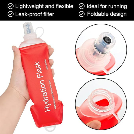 WILDREEDS 500ml Soft Flask, TPU Collapsible Soft Water Bottle for Hydration Pack, Running Vest, Folding Water Bottle for Hiking Cycling Climbing-1Pcs, Red