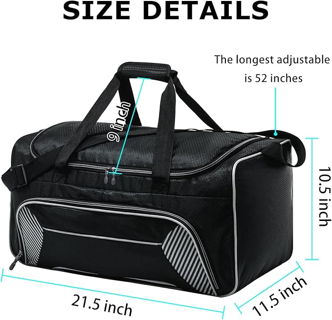 Mens Gym Bag 21 inch Large Overnight Weekender Duffle Bag for Travel Sport-Black/Grey