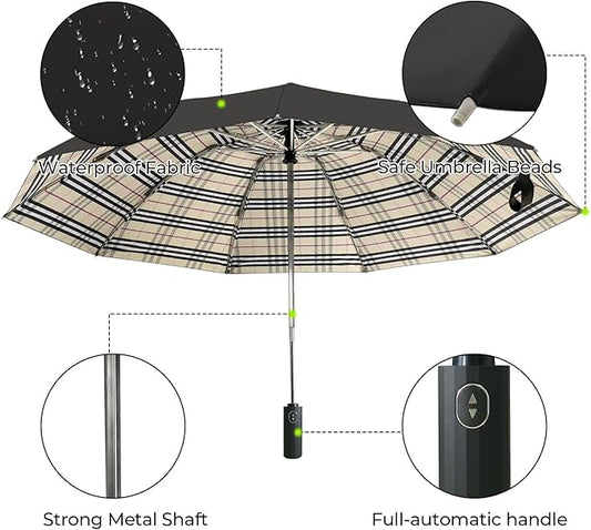 LLanxiry Compact Travel Umbrella, 44" Canopy, Automatic Open/Close Windproof Umbrella, 210T Pongee, 8-Rib Fiberglass, Travel Size Mini, Portable Rain/Sun Umbrellas UPF 50+ with Cover