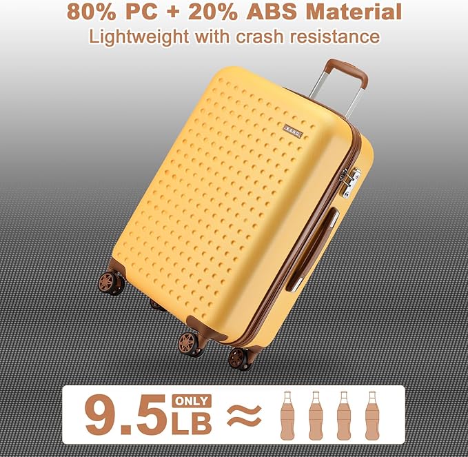 Kono 28 Inch Luggage Large checked Lightweight Hardside Suitcase with Spinner Wheels & Built-in TSA Lock, Yellow