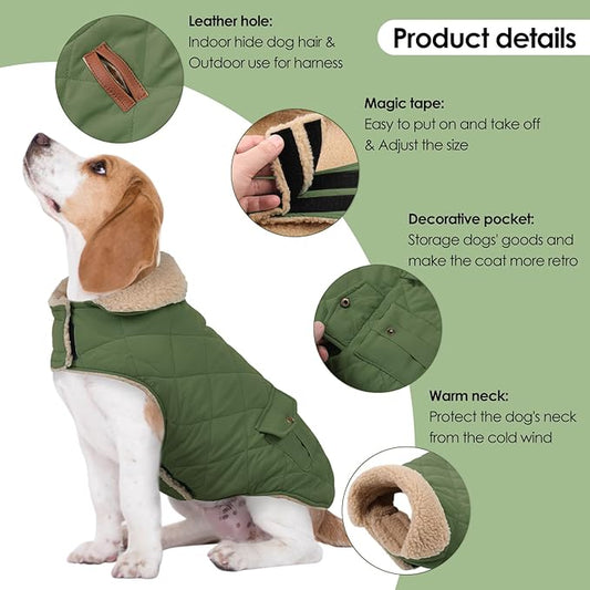 Dog Winter Jacket for Extra-Large Dogs, Pet Windproof Cold Weather Coats, Pets Clothes Snow Jacket, Golden Retriever, Labrador Retriever, Husky, Army Green XL