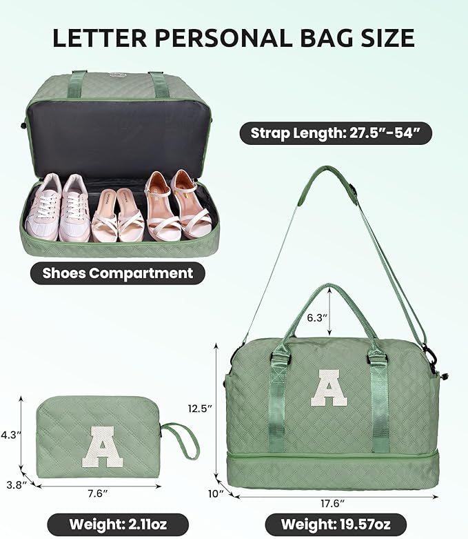 Vogewood Monogrammed Gifts for Women-Initial Travel Bag with Shoe Compartment, Personalized Weekender Bag, Monogram Overnight Bag for Women, Girl Duffel Bag with Makeup Bag (Letter Y)