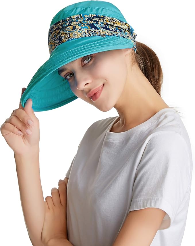 icolor Women Sun Hats UPF 50 Sun Protection Hat Summer Outdoor Neck Shield Flap Visor Hat Ponytail Hats Wide Brim Beach Hat