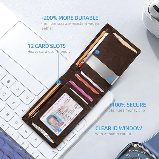 Zitahli Wallet for Men - with Money Clip Slim Leather Slots Credit Card Holder RFID Blocking Bifold Minimalist Wallets with Gift Box