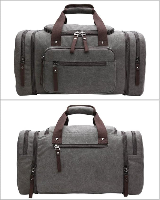 Duffle Bag for Travel, Large Canvas Duffel Bag for Travelling Overnight Weekender Bag Carry On Bag for Men Women Grey