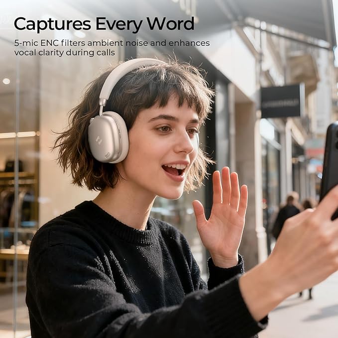 havit Space S1 Hybrid Adaptive Active Noise Cancelling Headphones Wireless, Over Ear Headphones, Bluetooth 6.0, 100H Playtime, LHDC Hi-Res Sound, Custom EQ via App, Travel, Office, Home, Gold