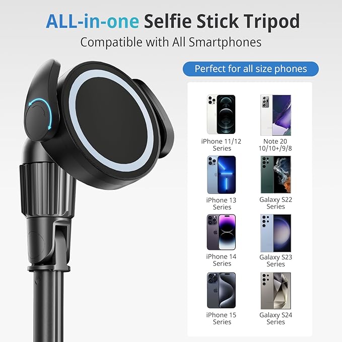 UBeesize 68'' Magnetic Selfie Stick Phone Tripod with Wireless Remote, Extendable Cell Phone Tripod Stand, Compatible with MagSafe, Cellphone Tripod for iPhone 17 16 15 14 13 12 and Android Phones