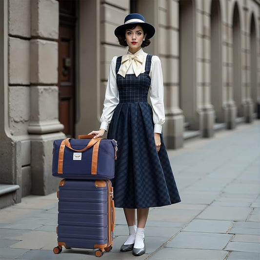 TAKUMI Carry On Luggage Set 3 Piece ABS+PC Hardshell Suitcases with Duffel Bag Double Spinner Wheels Travel Luggage with TSA Lock Lightweight Suitcase Set(NAVY, 3 PIECE SET(20/DB/TB))