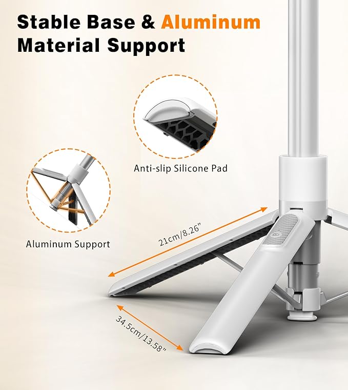 TONEOF 68" Magnetic Selfie Stick Tripod with Aluminum Strong Magnetic Holder for Magsafe, 360° Rotatable Travel Phone Tripod Stand with Metal Ring & Rechargeable Remote for iPhone/Android(White)