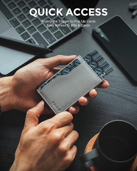 VULKIT Card Holder Wallet with Double ID Windows RFID Blocking Pop Up Wallet Minimalist Design for 12 Cards