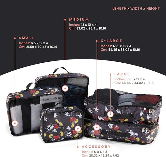 Disney Minnie Mickey Stitch Packing Cubes - Winnie the Pooh, Princess Cinderella, Cars, Toy Story 5 Piece Packing Cubes Compression - Travel Essential - Luggage Suitcase Organizer Set
