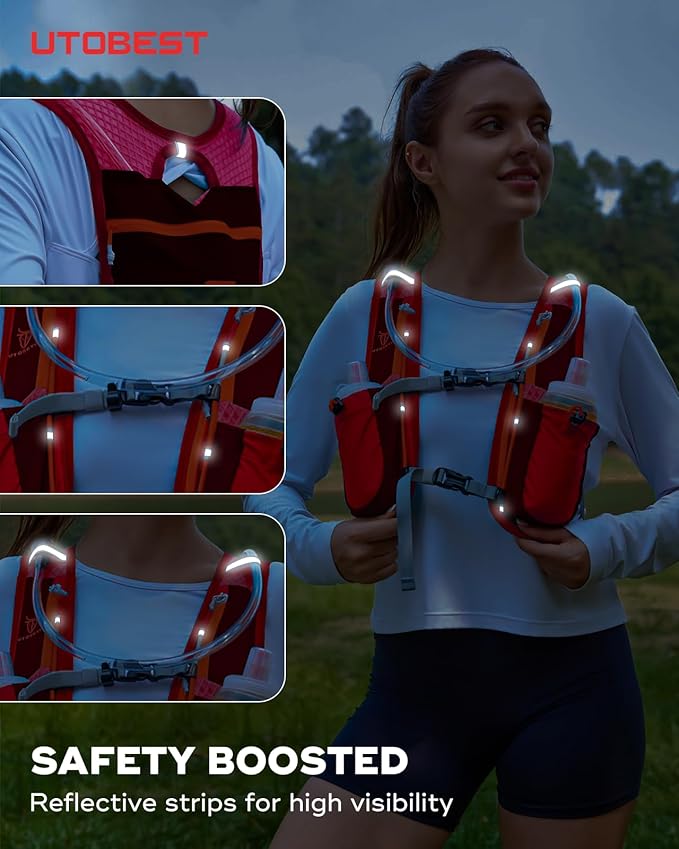 Running Vest, 5L Hydration Vest Lightweight, Breathable and Sweatproof Running Backpack, Adjustable Running Hydration Vest for Trail Running Marathon Race Jogging Cycling