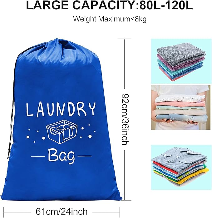 Sylfairy 2 Pack Extra Large Travel Laundry Bag, 24" x 36" Rip-Stop Dirty Clothes Organizer with Drawstring, Heavy Duty Travel Laundry Bag, Large Laundry Hamper Liner, Machine Wash (Navy+Black)