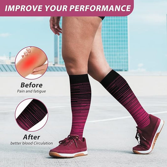 Compression Socks for Women Men Circulation Knee High 8 Pairs for Nurses, Running, Travel, Athletic