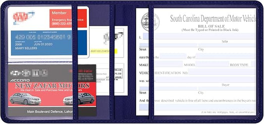 Wisdompro Small Car Registration and Insurance Documents Holder - Premium PU Leather Vehicle Glove Box Paperwork Wallet Case Organizer for ID, Driver's License, Key Contact Information Cards