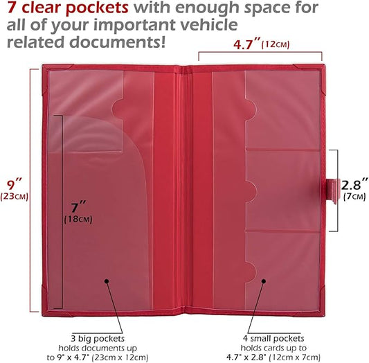Auto Insurance and Registration Card Holder - Vehicle Glove Box Document Organizer - Car Essential Paperwork Holder for DMV, AAA, Contact Information Cards - Premium PU Leather Wallet Case - Red