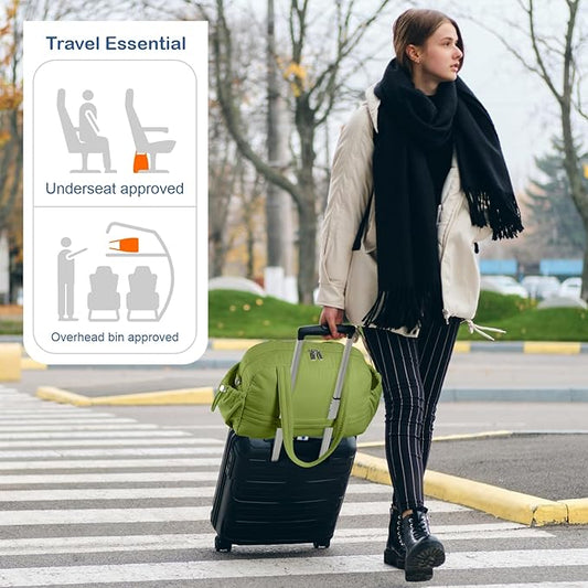 TOPDesign Travel Duffel Bag for Women, Puffer Gym Bag Sports Tote with Wet Pocket, Carry On Weekender with Luggage Sleeve (Green)