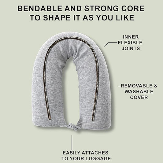 Dot&Dot Twist Memory Foam Travel Pillow for Airplanes - Travel Neck Pillow for Sleeping - Airplane Pillow for Neck Support, Chin, Lumbar and Leg - Adjustable, Bendable Neck Roll Pillow