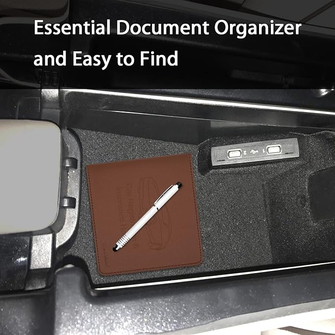 Car Insurance and Registration Holder, 5.5 x 5 Inch PU Leather Vehicle Glove Box Organizer Wallet Case for Insurance Card, Driver License, Paperwork - Brown