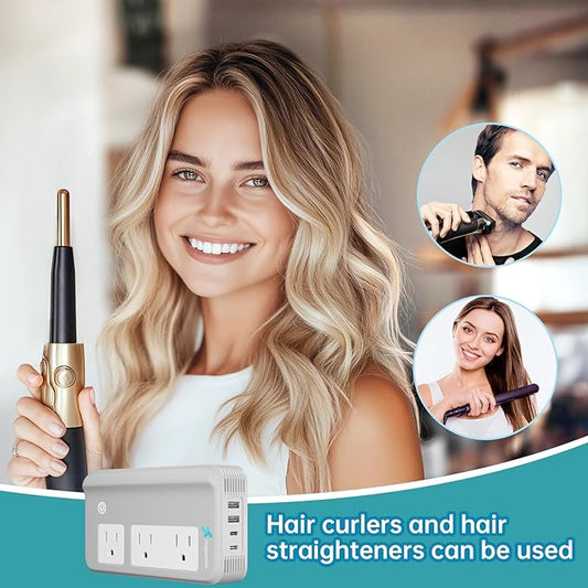Mapambo Voltage Converter US to Europe for Hair Straightener and Curling Iron, 220V to 110V Converter for European Travel, European Travel Plug Power Adapter C A G I with 35W Fast Charging (Gray)