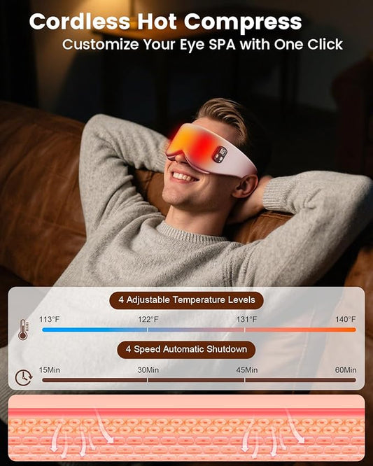 Heated Eye Mask - Cordless Eye Mask for Dry Eyes, Eye Relief, Improved Sleep, Timed Shutdown, 4 Temperature, Washable Eye Heating Pad for Travel, Removable for Cleaning - Dark Pink