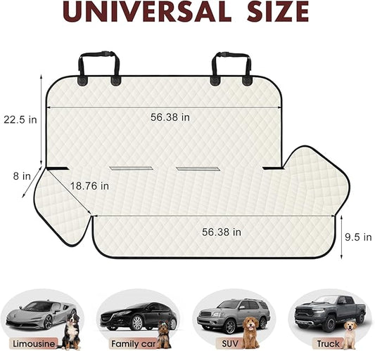 Backseat Cover for Dogs, Waterproof and Non-Slip Pet Bench Seat Covers, Car Seat Protector for Back Seat, Universal Size Rear Car Seat Cover Fits Cars, Trucks and SUVs, L-Beige&Black