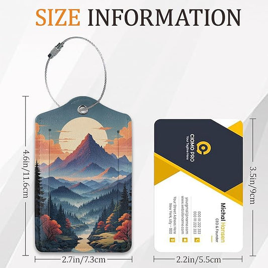 Abstract Landscape Luggage Tags for Suitcase 3 Pack, Leather Bag Tags Identifiers with Privacy Name Address Labels and Durable Steel Loop for Men Women Backpack