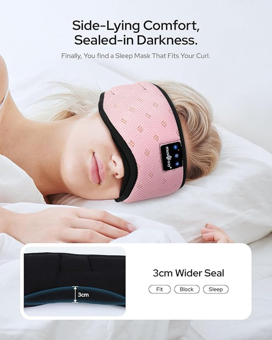 MUSICOZY Bluetooth Sleep Headphones for Side Sleepers, Wireless Headphones with Ultra-Thin Speakers in Comfortable Eye Headphone for Sleeping, Travel, Workout(Mesh Pink)