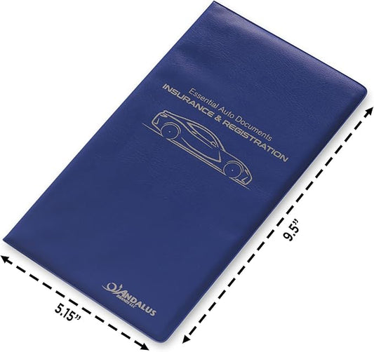 Andalus Auto Registration & Insurance Card Holder Pack of 2, Waterproof Essential Car Registration Holder with Hook & Velcro Closure, Perfect for Every Vehicles Glove Boxes (Blue - 9.5" x 5.15")