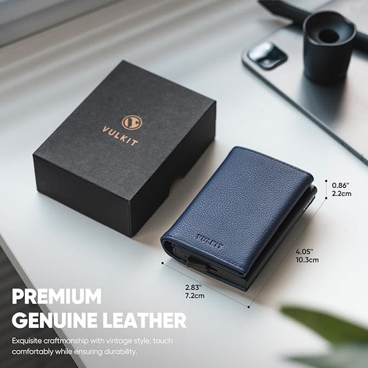 VULKIT Pop up Wallet Minimalist Cash Wallets RFID Blocking Leather Smart Credit Card Holder with Magnetic Closure for Men
