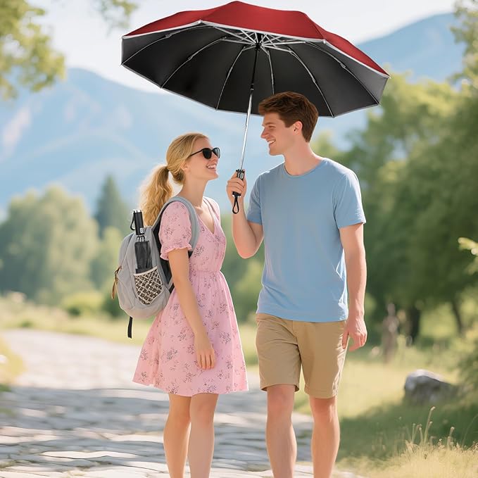 Travel Umbrella for Rain, Automatic Folding Windproof Umbrella with Case - Compact Reverse with 360° Reflective Stripe, Light & Portable Durable for Women & Men