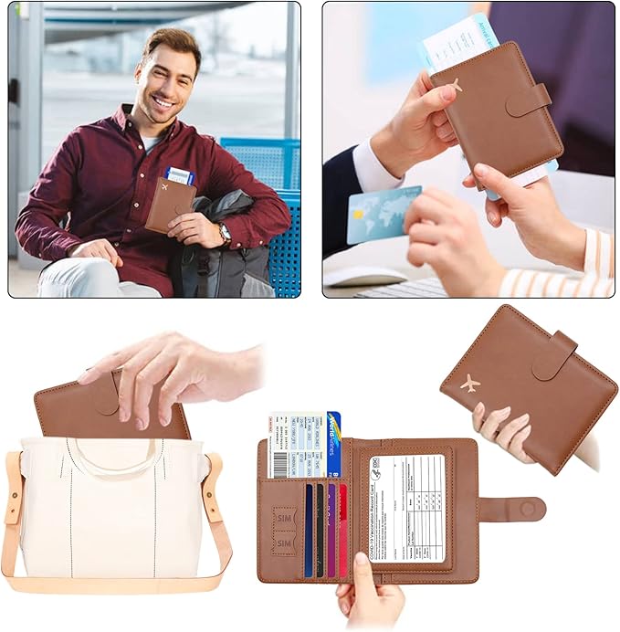 Melsbrinna Rfid Passport Holder for Travel women/Men, Cute Passport Wallet Rfid Blocking Card Slots, Rfid Passport Cover/CaseTravel Wallet, Passport Book Holder (1, Brown)
