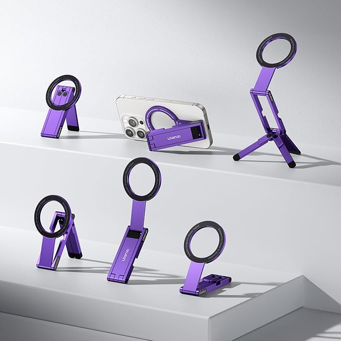 ULANZI MA60 Magnetic Phone Tripod Stand for iPhone - Aluminium Smartphone Mini Tripod Pocket Cell Phone Stand Strong Magnet Quick Mount Compatible with iPhone 16 15 14 13 14 Series, Purple