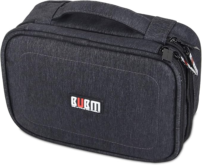 BUBM Electronic Organizer, Double Layer Travel Gadget Carry Bag for Cables, Plugs, Earphone, Flash Hard Drive and More--a Sleeve Pouch for iPad Mini(Medium, Black)