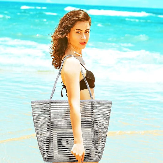 Mesh Beach Bag for Women, Casual Hobo Bags Large Beach Tote for Pool Travel Cruise Vacation Essentials